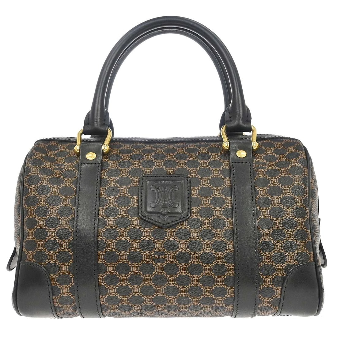 CELINE BLACK MACADAM HANDBAG: Celine Black Macadam Handbag Brand: CELINE Type/Style: Duffle Material: PVC, Leather Color: Black Size: W 9.8 x H 6.3 x D 5.5 (Inch) Accessories: None Accessories Notice: When purchasing p