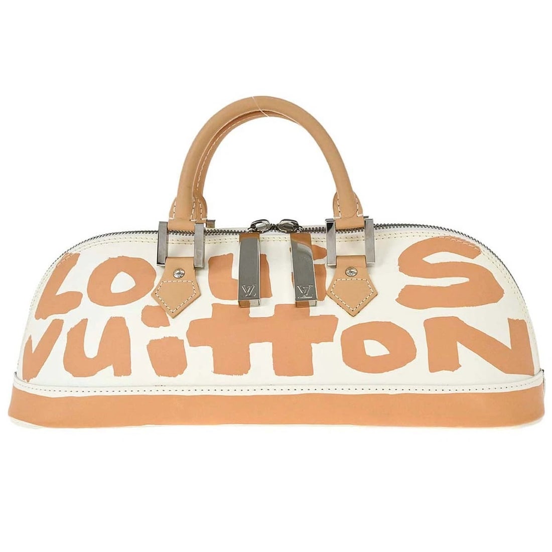 LOUIS VUITTON BEIGE GRAFFITI ALMA HORIZONTAL HANDBAG: Louis Vuitton Beige Graffiti Alma Horizontal Handbag Brand: Louis Vuitton Type/Style: Hand Bag Material: Leather Color: Beige, White Size: W 15.4 x H 5.9 x D 5.1 (Inch) Accessories: None A