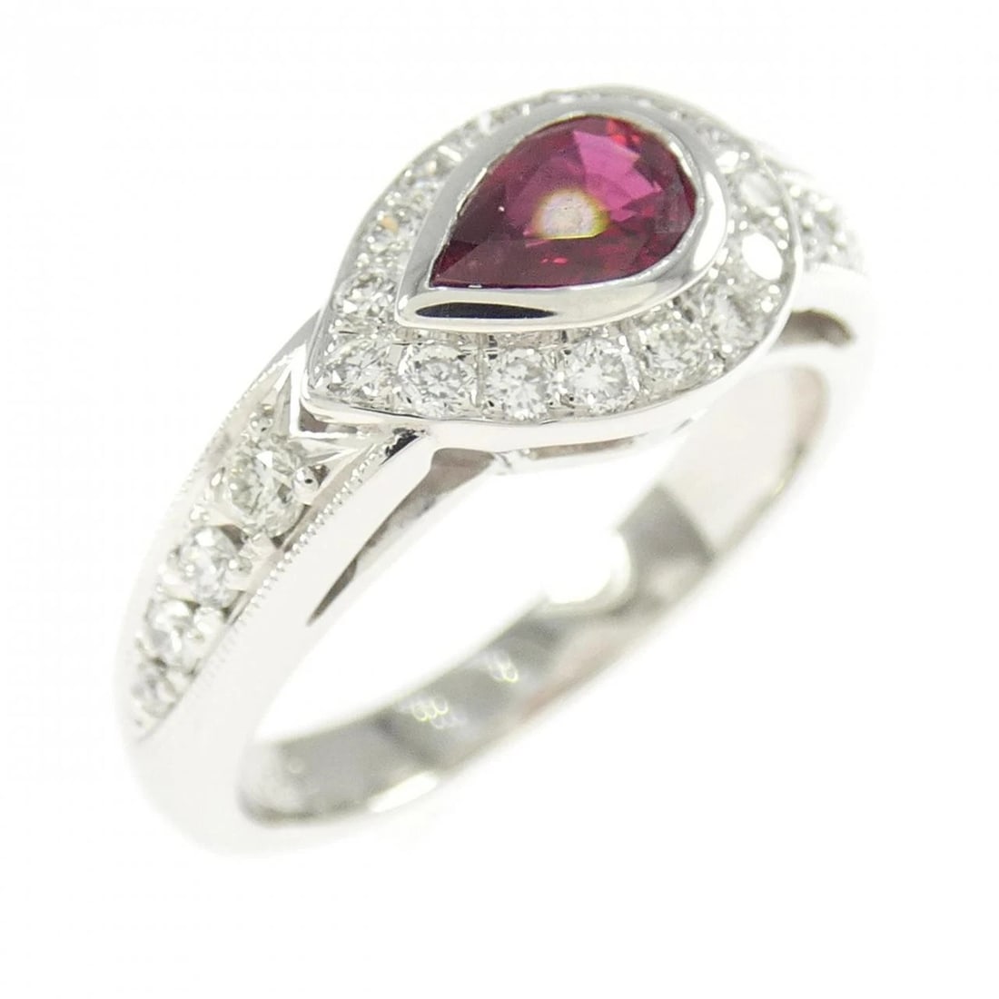 K18WG RUBY RING: K18WG Ruby Ring Brand: Unbranded Type/Style: Ruby Ring Material: K18WG, Main Stone Ruby Secondary Stone Diamond Color: White gold Size: US 6 1/2 Accessories: None Accessories Notice: When purchasing