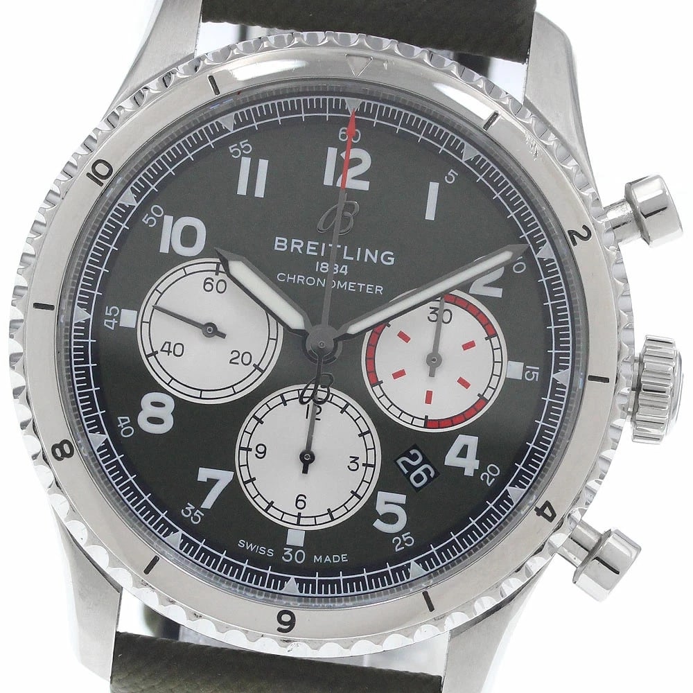 BREITLING AVIATOR CHRONOGRAPH AUTOMATIC GREEN DIAL WATCH: Breitling Aviator Chronograph Automatic Green Dial Watch Brand: BREITLING Type/Style: Wristwatch Material: Stainless Steel Color: Green dial Size: Case size: 43mm Wrist size: Approx. 19.5cm Access