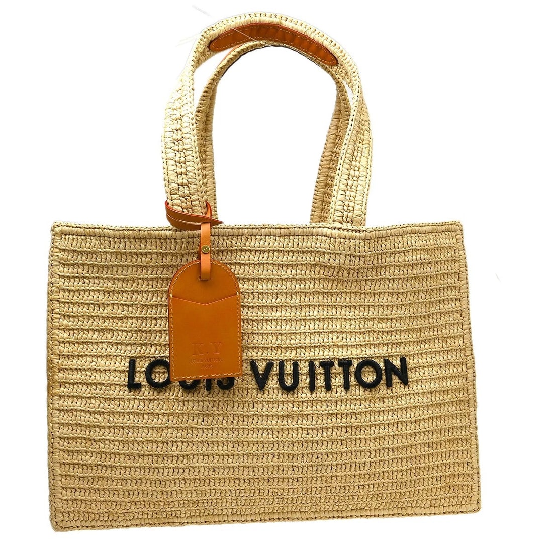 LOUIS VUITTON NATURAL BEIGE RAFFIA SUMMER SHOPPER TOTE MM BAG: Louis Vuitton Natural Beige Raffia Summer Shopper Tote MM Bag Brand: Louis Vuitton Type/Style: Tote Material: Raffia Color: Beige Size: W 17.7 x H 12.2 x D 6.7 (Inch) Accessories: None Acc