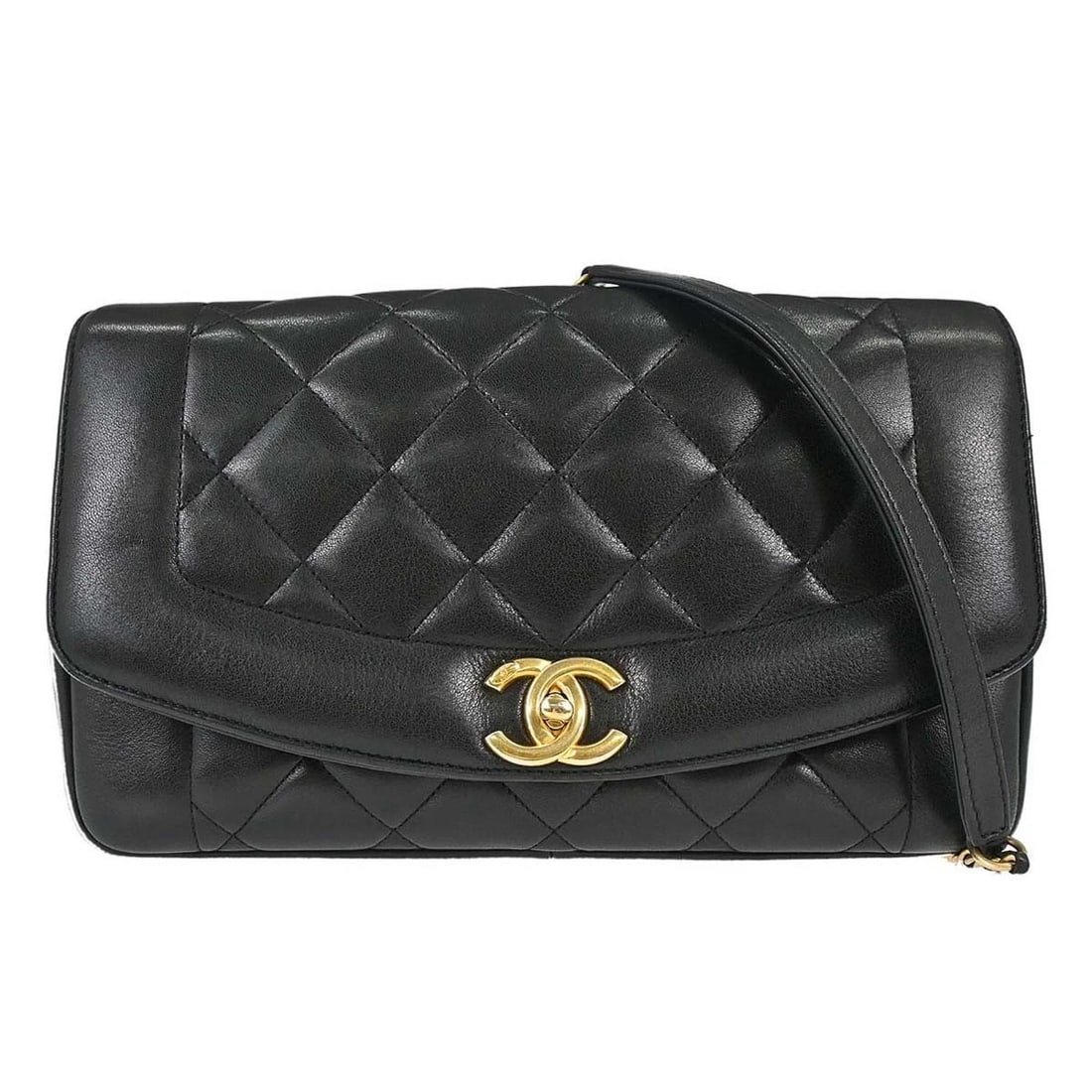 CHANEL BLACK LAMBSKIN DIANA FLAP SHOULDER BAG: Chanel Black Lambskin Diana Flap Shoulder Bag Brand: CHANEL Type/Style: Shoulder Bag Material: Lambskin Leather Color: Black Size: W 11.0 x H 7.1 x D 2.4 (Inch) Accessories: None Accessori