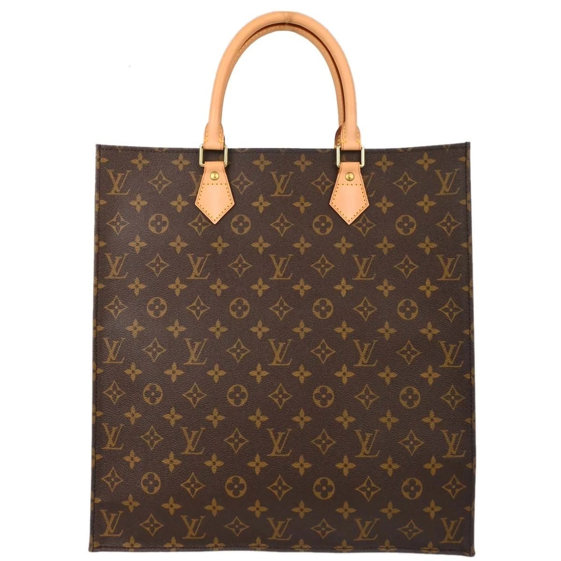 LOUIS VUITTON MONOGRAM SAC PLAT TOTE HANDBAG: Louis Vuitton Monogram Sac Plat Tote Handbag Brand: Louis Vuitton Type/Style: Tote Material: Monogram Canvas, Leather Color: Brown Size: W 14.2 x H 15.0 x D 3.5 (Inch) Accessories: None Ac