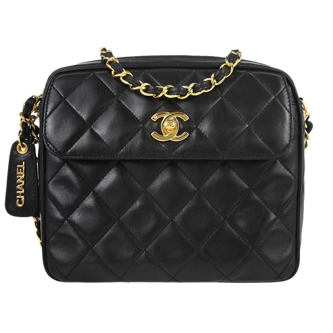 CHANEL BLACK LAMBSKIN SHOULDER CAMERA BAG (1 of 8)