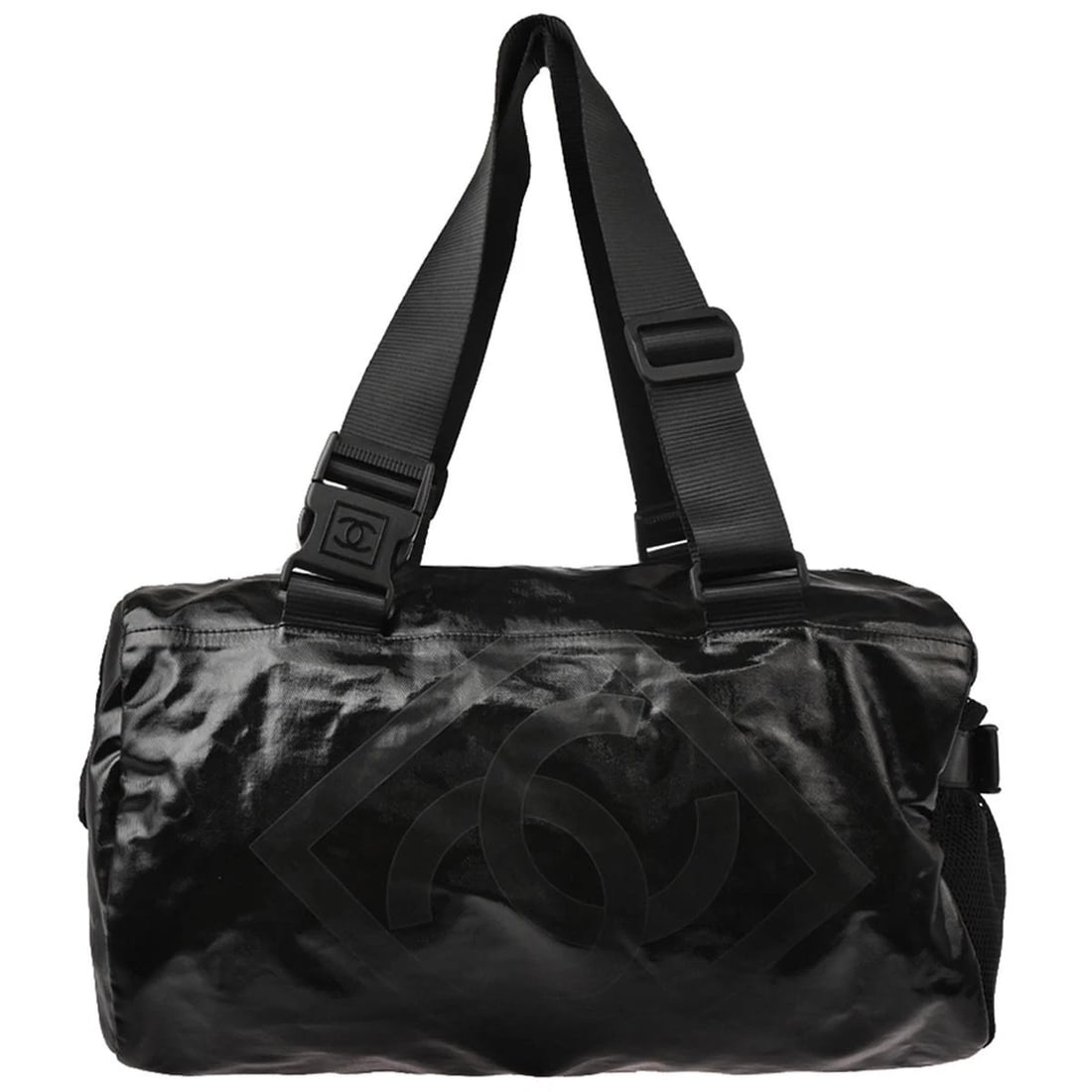 CHANEL BLACK PVC SPORT LINE SHOULDER BAG: Chanel Black PVC Sport Line Shoulder Bag Brand: CHANEL Type/Style: Top Handle Bag Material: PVC, Canvas Color: Black Size: W 15.4 x H 8.3 x D 8.3 (Inch) Accessories: None Accessories Notic