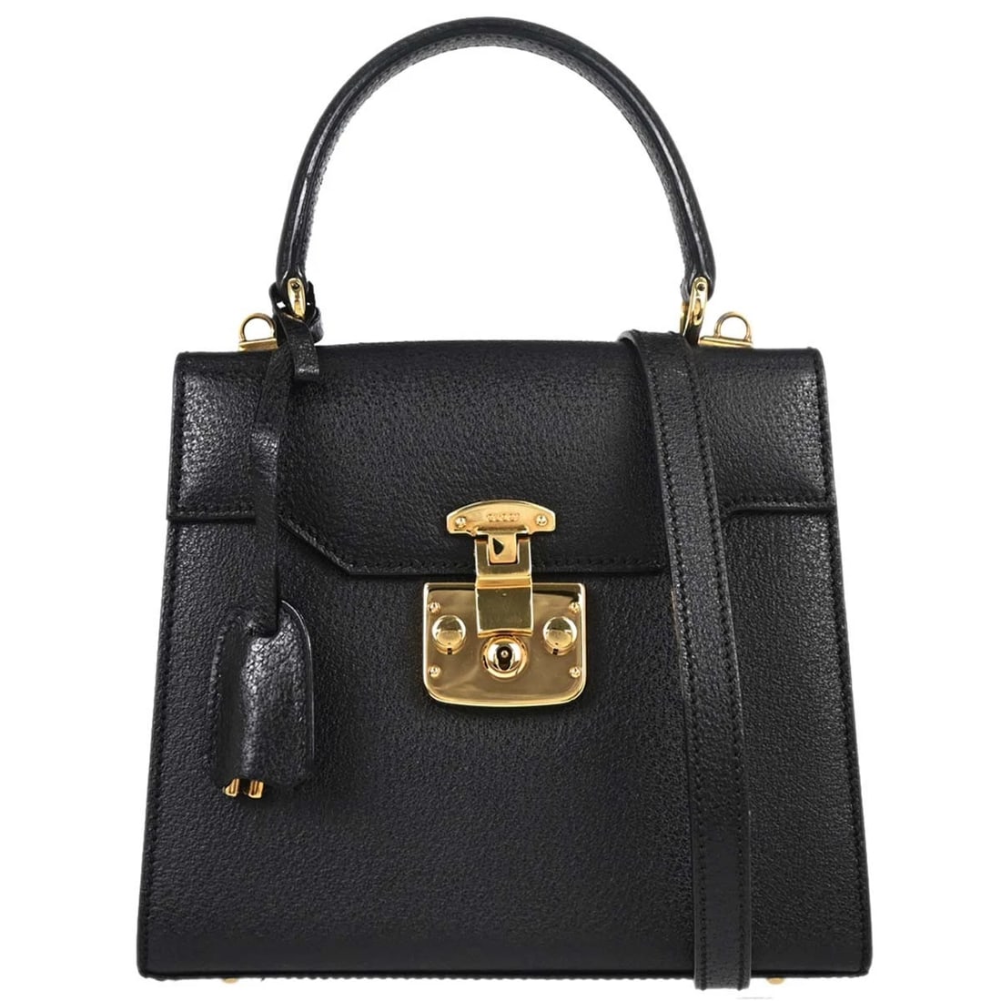 GUCCI BLACK PIGSKIN LADY LOCK 2WAY HANDBAG: Gucci Black Pigskin Lady Lock 2way Handbag Brand: Gucci Type/Style: Top Handle Bag Material: Pigskin Color: Black Size: W 7.9 x H 6.7 x D 3.1 (Inch) Accessories: None Accessories Notice: W