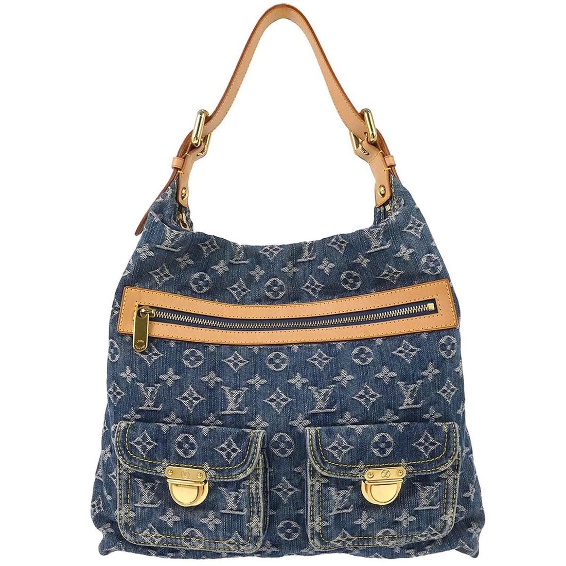LOUIS VUITTON MONOGRAM DENIM BAGGY GM 2WAY SHOULDER BAG: Louis Vuitton Monogram Denim Baggy GM 2way Shoulder Bag Brand: Louis Vuitton Type/Style: Hobo Bag Material: Monogram Denim Canvas, Leather Color: Blue Size: W 13.0 x H 13.4 x D 3.9 (Inch) Accessor