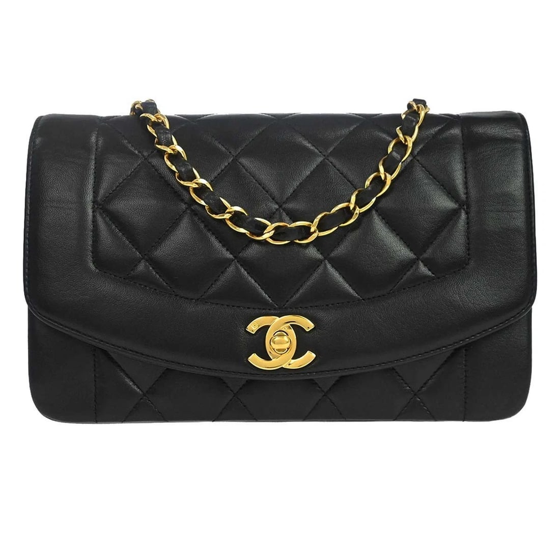 CHANEL BLACK LAMBSKIN SMALL DIANA SHOULDER BAG: Chanel Black Lambskin Small Diana Shoulder Bag Brand: CHANEL Type/Style: Shoulder Bag Material: Lambskin Color: Black Size: W 8.7 x H 5.9 x D 2.8 (Inch) Accessories: None Accessories Notic