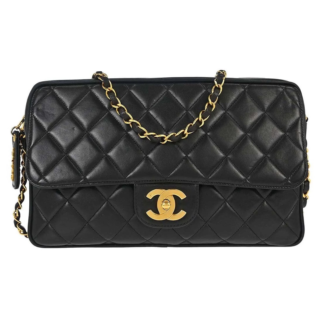 CHANEL BLACK LAMBSKIN CAMERA BAG LARGE (1 of 7)