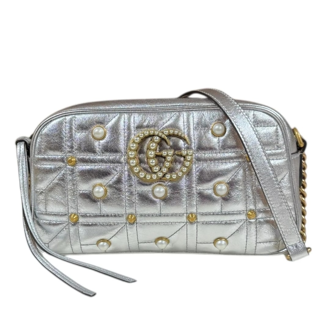 GUCCI SHOULDER BAG CROSS BODY LEATHER: GUCCI Shoulder Bag Cross Body leather Brand: GUCCI Type/Style: Shoulder Bag Material: Exterior Material leather Color: Exterior Color Silver Size: W9.3 x H5.5 x D2.8inch Accessories: None