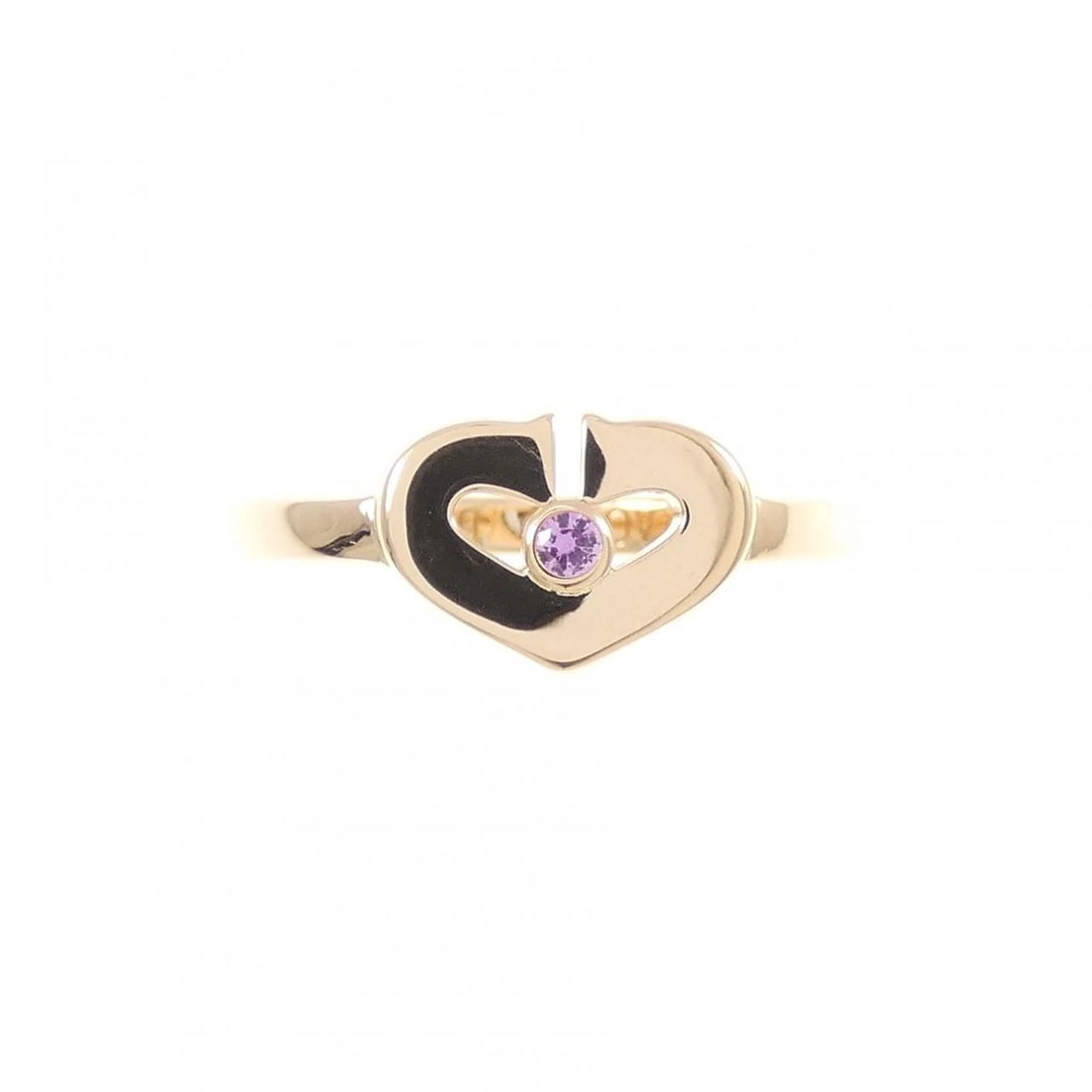 CARTIER C HEART RING: Cartier C Heart Ring Brand: CARTIER Type/Style: Cartier Ring Material: 750 Pink Gold, Main Stone Sapphire Color: pink gold Size: US 5 Accessories: None Accessories Notice: When purchasing