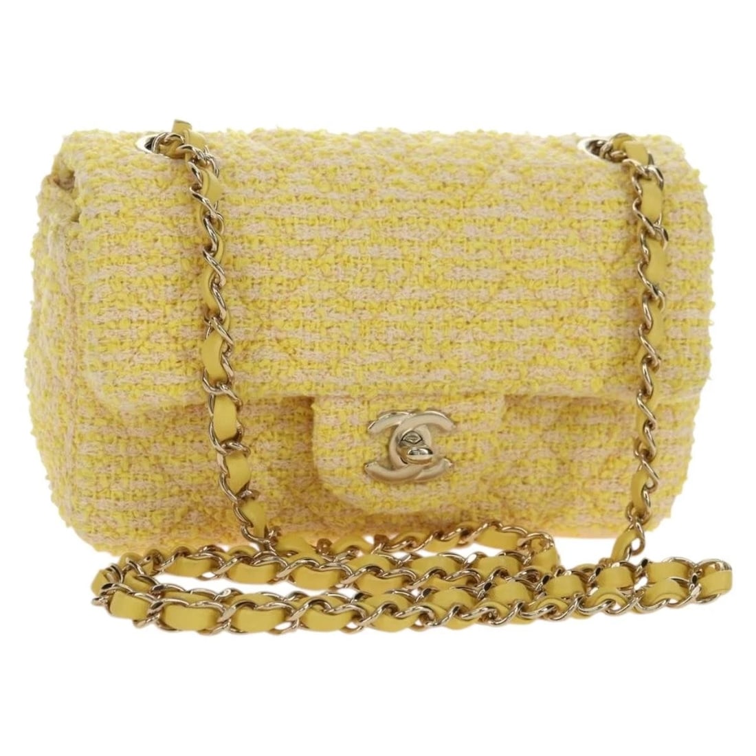 CHANEL MATELASSE CHAIN SHOULDER BAG WOOL TWEED YELLOW GOLD: CHANEL Matelasse Chain Shoulder Bag Wool Tweed Yellow Gold Brand: CHANEL Type/Style: Shoulder Bag Material: Wool Color: Yellow/Gold Size: Size(Inch) W7.9 x H3.9 x D2.4inch(Approx) Accessories: Non