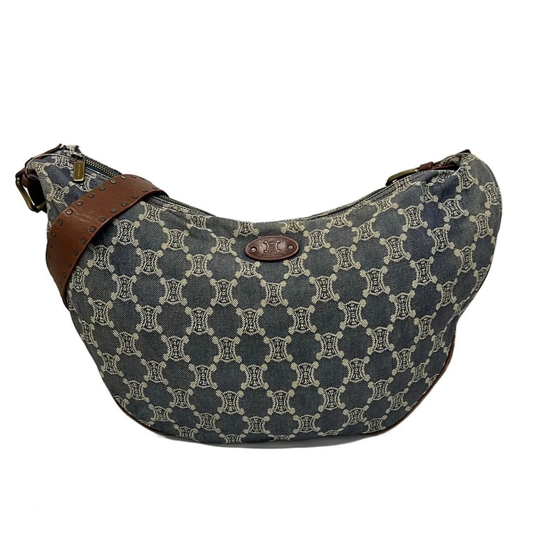 CELINE MACADAM SHOULDER BAG: CELINE Macadam Shoulder bag Brand: CELINE Type/Style: Shoulder Bag Material: Exterior Material Denim, Leather Color: Exterior Color Navy, Brown Size: Height : 11.22 inch (28.5 cm) Width : 11.02 inch (