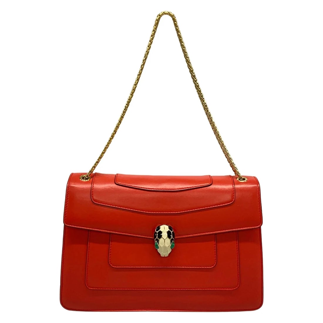BVLGARI SERPENTI FOREVER RED LEATHER SHOULDER BAG: BVLGARI Serpenti Forever Red Leather Shoulder Bag Brand: BVLGARI Type/Style: Shoulder Bag Material: Exterior Material Leather Color: Exterior Color Red Size: Height : 7.28 inch (18.5 cm) Width : 10.83