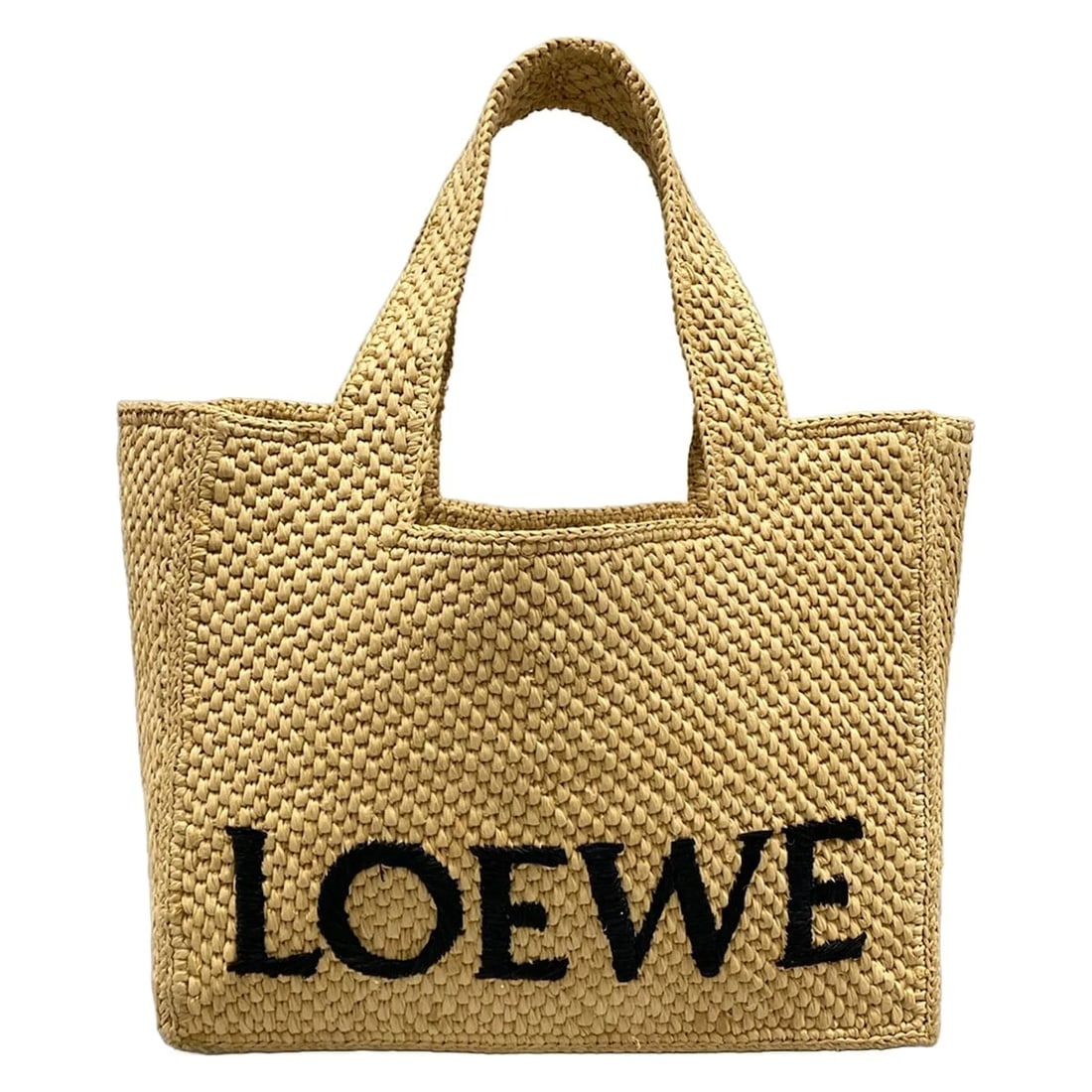 LOEWE FONT TOTE SMALL BEIGE BROWN BLACK RAFFIA LEATHER TOTE BAG: LOEWE Font Tote Small Beige Brown Black Raffia Leather Tote Bag Brand: LOEWE Type/Style: Tote Bag Material: Exterior Material Raffia, Leather Color: Exterior Color Beige, Brown, Black Size: Height : 3