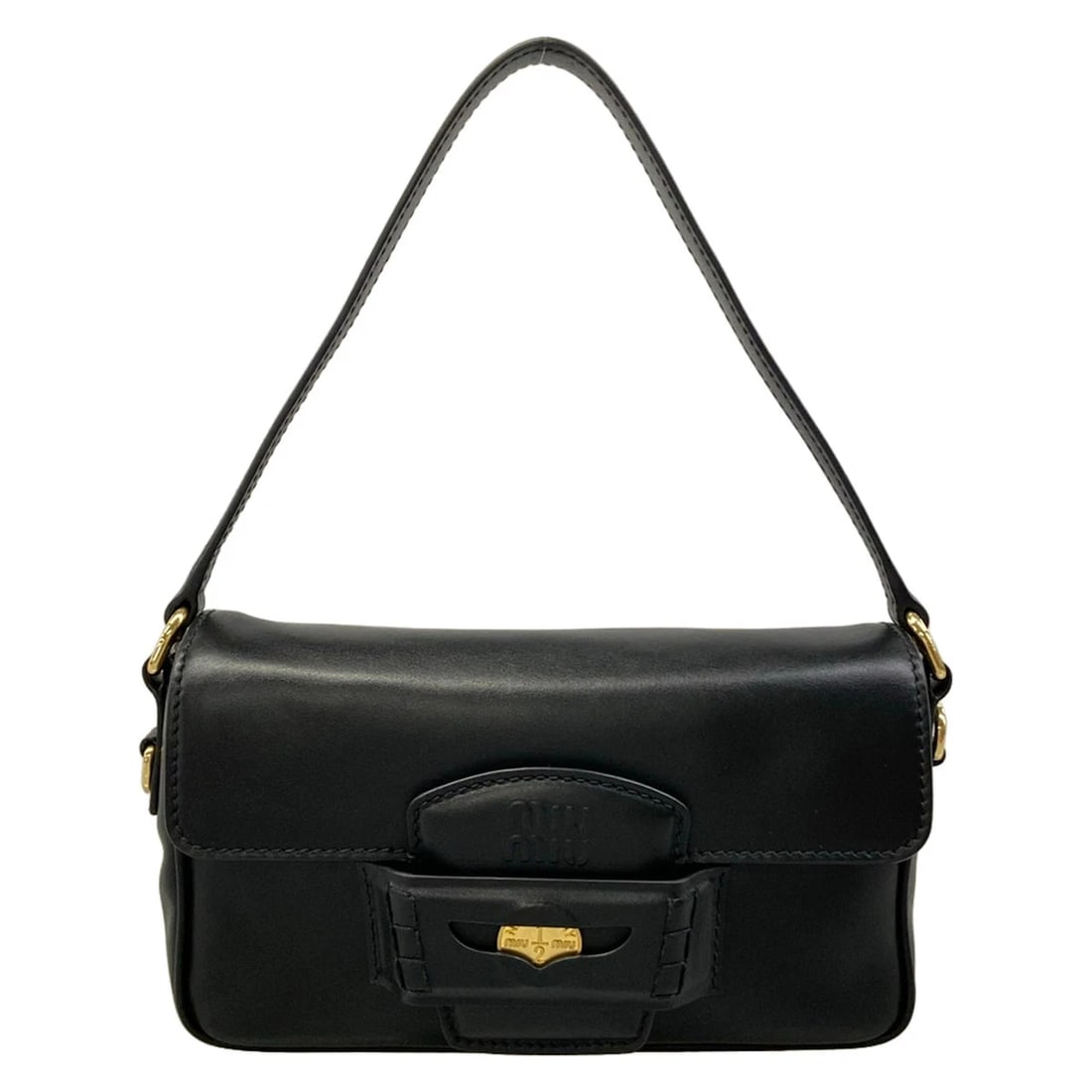 MIUMIU PENNY HANDBAG BLACK CALF LEATHER HANDBAG: miumiu Penny Handbag Black Calf Leather Handbag Brand: miumiu Type/Style: Handbag Material: Exterior Material Calf Leather Color: Exterior Color Black Size: Height : 5.51 inch (14 cm) Width : 9.06 inc