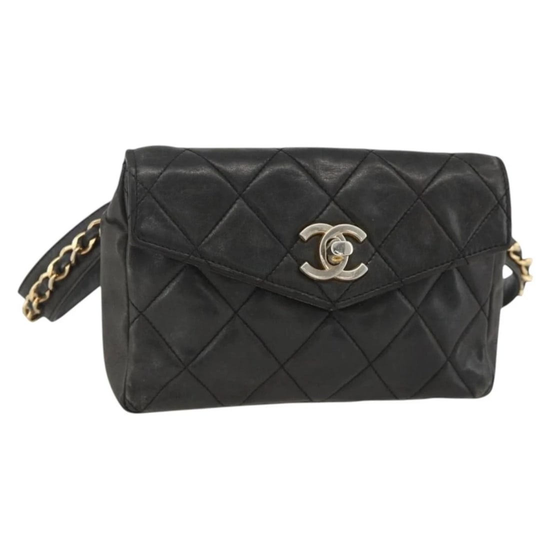 CHANEL MATELASSE WAIST BAG LAMB SKIN BLACK GOLD: CHANEL Matelasse Waist bag Lamb Skin Black Gold Brand: CHANEL Type/Style: Waist bag Material: Lamb Skin Color: Black,Gold Size: Size(Inch)W6.7 x H4.3 x D1.2inch(Approx) Accessories: None A