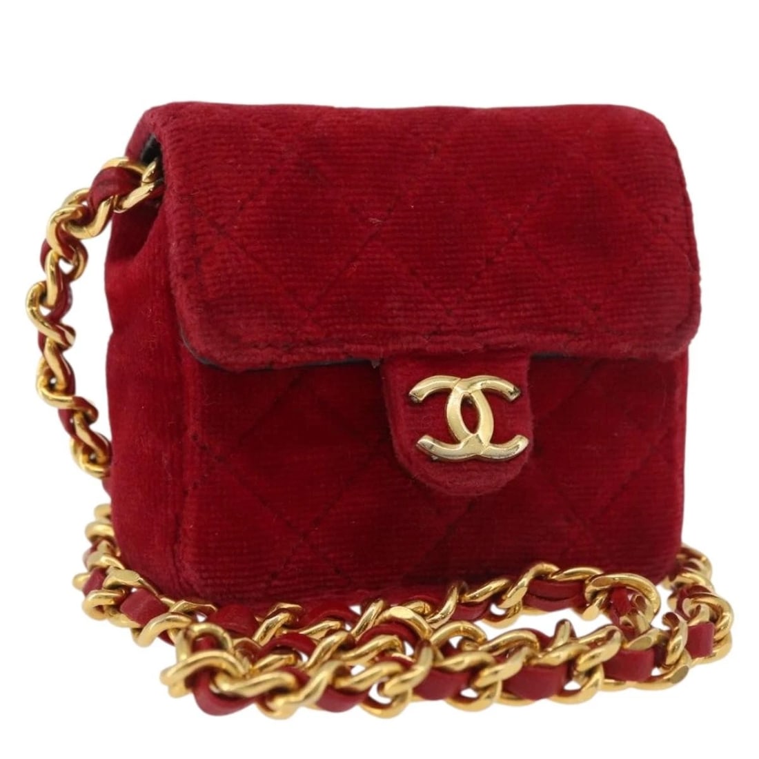 CHANEL MATELASSE CHAIN SHOULDER BAG VELOR RED GOLD: CHANEL Matelasse Chain Shoulder Bag Velor Red Gold Brand: CHANEL Type/Style: Shoulder Bag Material: Velor Color: Red,Gold Size: Size(Inch)W2.8 x H2.4 x D0.8inch(Approx) Accessories: None A