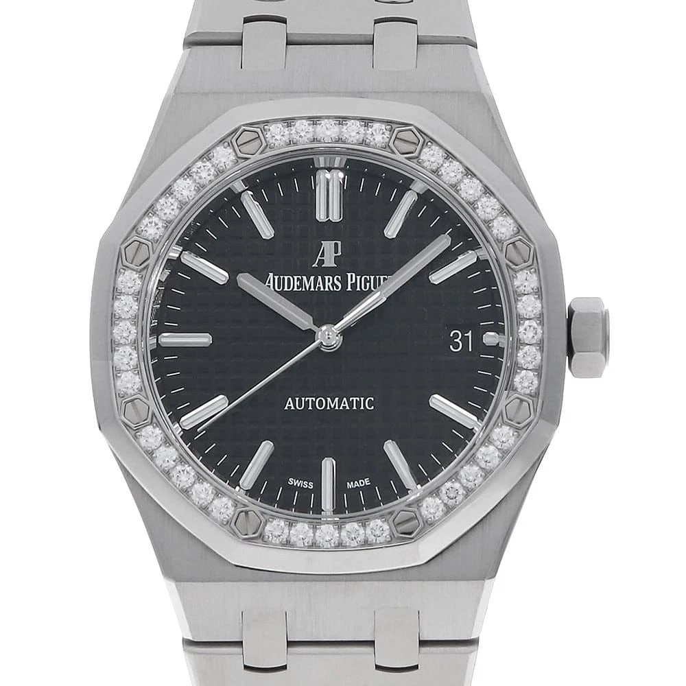 AUDEMARS PIGUET ROYAL OAK AUTOMATIC DIAMOND WATCH: AUDEMARS PIGUET Royal Oak Automatic Diamond Brand: AUDEMARS PIGUET Type/Style: Wrist watch Material: Band Material Stainless Steel, Case Material Stainless Steel Color: Dial Color Black Size: Case Siz