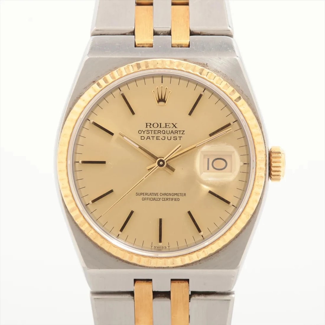 ROLEX OYSTER QUARTZ SS?YG QZ CHAMPAGNE-FACE WATCH: Rolex Oyster Quartz SS?YG QZ Champagne-Face Brand: Rolex Type/Style: Wristwatch Material: SS?YG Color: Dial Color Champagne Size: Case:W1.2 x H1.2inch / W36 x H36 Circumference of Wrist:6.9inch / 17.5