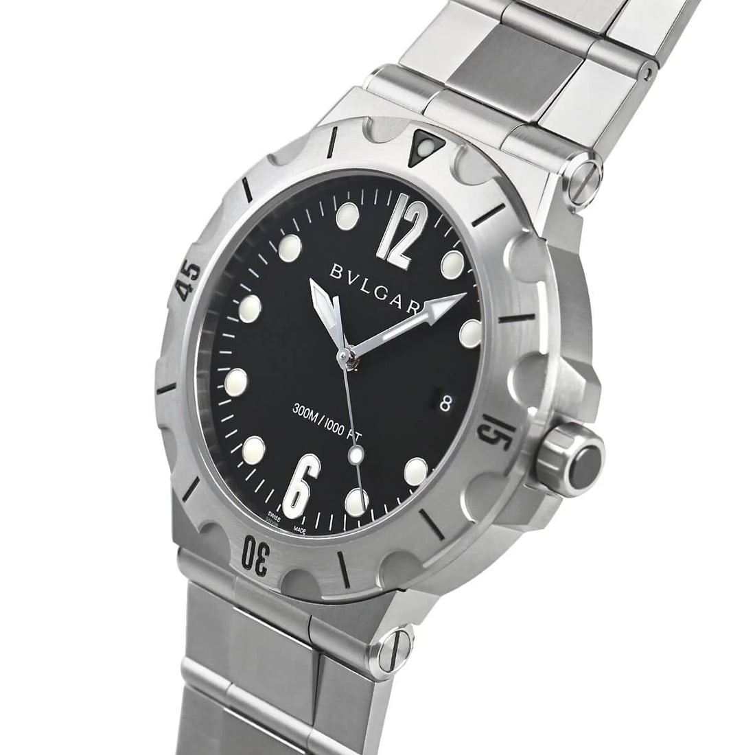 BVLGARI DIAGONO SCUBA WATCH: BVLGARI Diagono Scuba Brand: BVLGARI Type/Style: Wristwatch Material: Case Material stainless Color: Dial Color black Size: Case Size Case Size: 41.0mm Accessories: None Accessories Notice