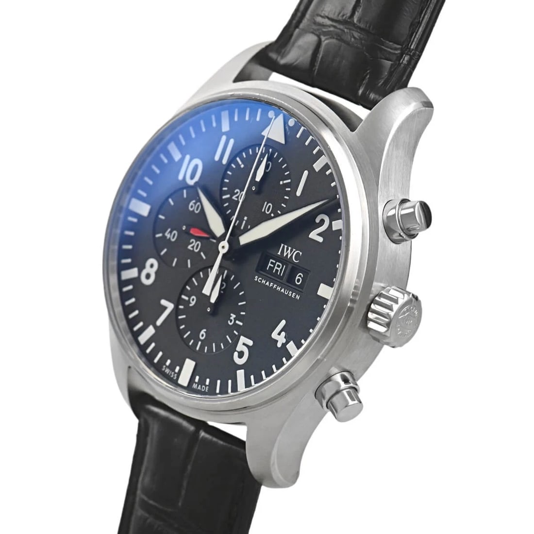 IWC PILOT'S WATCH CHRONOGRAPH WATCH: IWC Pilot's Watch Chronograph Brand: IWC Type/Style: Wristwatch Material: Case Material stainless Color: Dial Color black Size: Case Size 43.0mm Accessories: None Accessories Notice: When