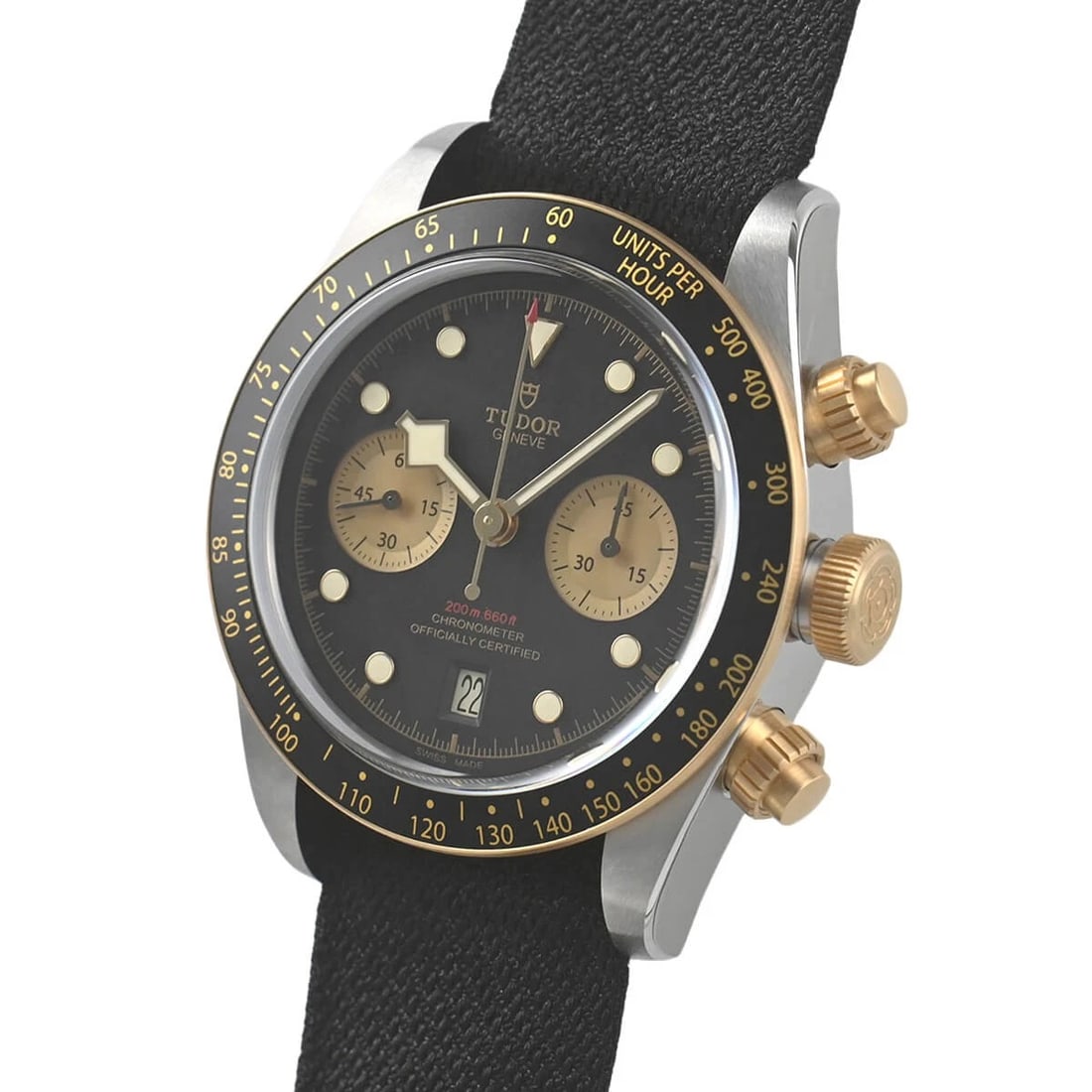 TUDOR BLACK BAY CHRONO S&G WATCH: Tudor Black Bay Chrono S&G Brand: Tudor Type/Style: Wristwatch Material: Case Material Stainless steel and yellow gold Color: Dial Color Black/Champagne Size: Case Size Case Size: 41.0mm Accessori