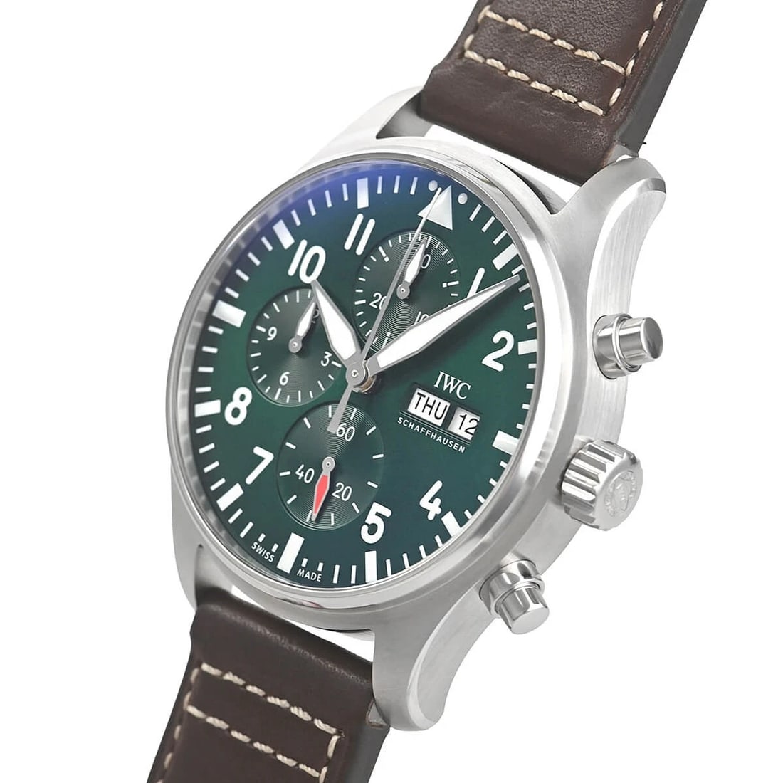 IWC PILOT'S WATCH CHRONOGRAPH WATCH: IWC Pilot's Watch Chronograph Brand: IWC Type/Style: Wristwatch Material: Case Material stainless Color: Dial Color green Size: Case Size 43.0mm Accessories: None Accessories Notice: When
