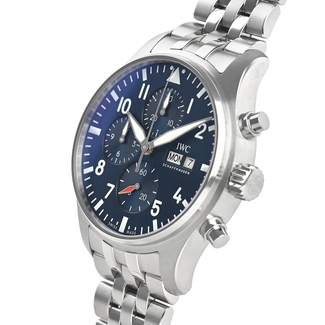 IWC PILOT'S WATCH CHRONOGRAPH WATCH: IWC Pilot's Watch Chronograph Brand: IWC Type/Style: Wristwatch Material: Case Material stainless Color: Dial Color blue Size: Case Size Case Size: 43.0mm Accessories: None Accessories Not