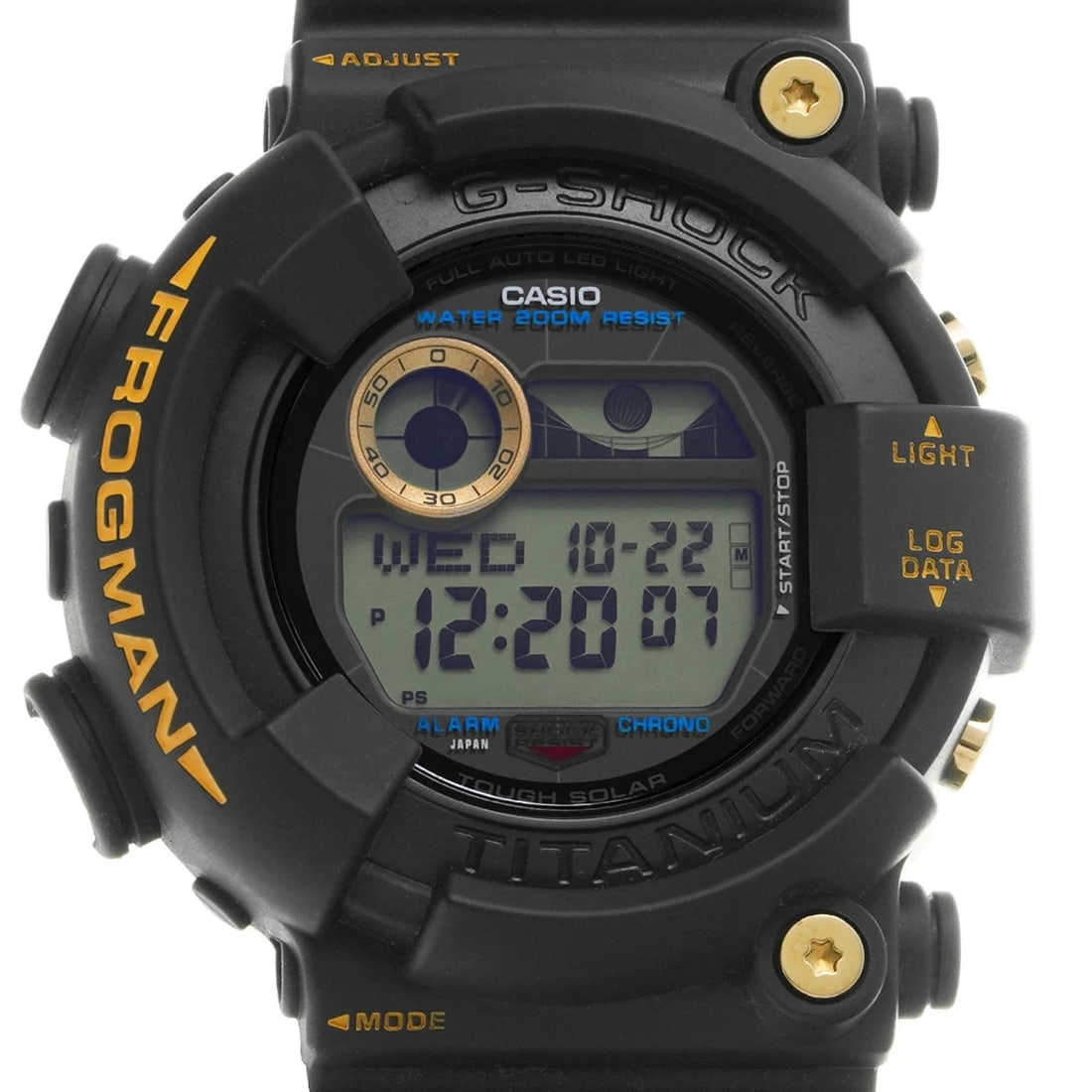 G-SHOCK MASTER OF G SEA FROGMAN BLACK WATCH: G-Shock Master Of G Sea Frogman Black Watch Brand: G-SHOCK Type/Style: Wristwatch Material: Titanium resin Color: Black dial Size: Case size: 50.3mm Wrist size: Approx. 19.5cm - 22.5cm Accessories