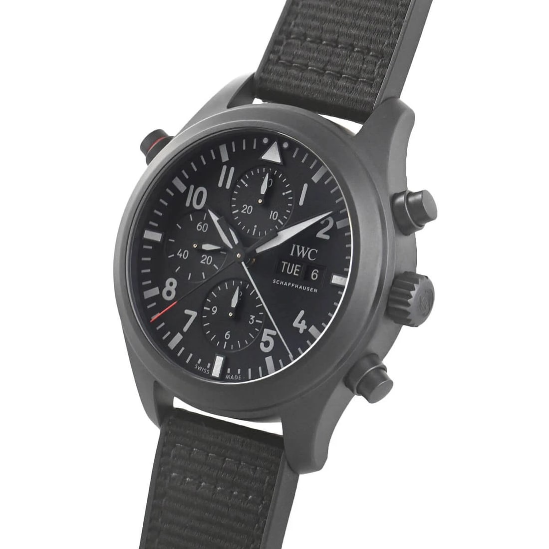 IWC PILOT'S WATCH DOUBLE CHRONOGRAPH TOP GUN CERATANIUM WATCH: IWC Pilot's Watch Double Chronograph Top Gun Ceratanium Brand: IWC Type/Style: Wristwatch Material: Case Material Ceratanium Color: Dial Color black Size: Case Size 44.0mm Accessories: None