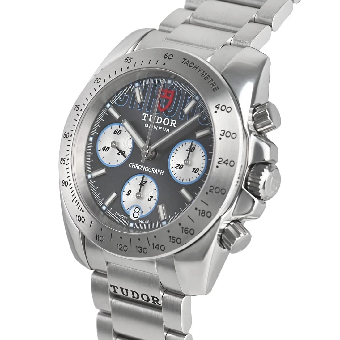 TUDOR CHRONOGRAPH WATCH: Tudor Chronograph Brand: Tudor Type/Style: Wristwatch Material: Case Material stainless Color: Dial Color Gray/Silver Size: Case Size Case Size: 41.0mm Accessories: None Accessories Notice: When