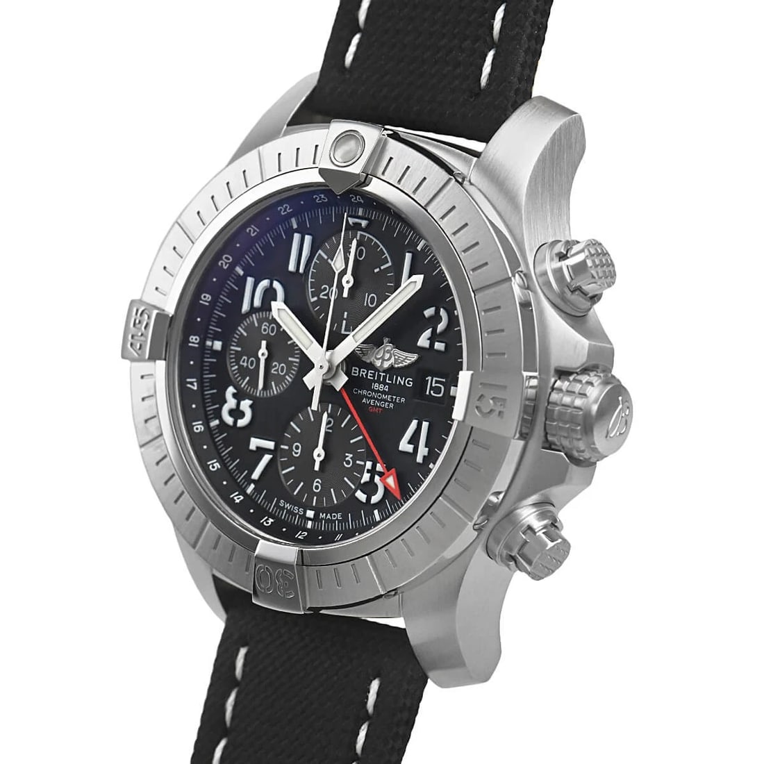 BREITLING AVENGER CHRONOGRAPH GMT45 WATCH: BREITLING Avenger Chronograph GMT45 Brand: BREITLING Type/Style: Wristwatch Material: Case Material stainless Color: Dial Color black Size: Case Size Case Size: 45.0mm Accessories: None Accessories