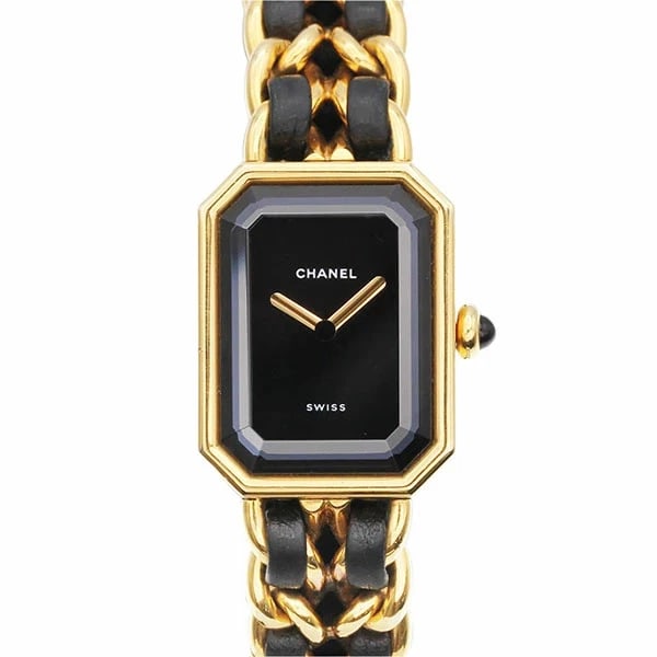 CHANEL PREMIERE BLACK DIAL GOLD PLATED LEATHER QUARTZ WATCH: Chanel Premiere Black Dial Gold Plated Leather Quartz Watch Brand: CHANEL Type/Style: Wristwatch Material: Gold Plated + Leather Color: Black dial Size: Case size: 20mm Wrist size: Approx. 15cm Ac