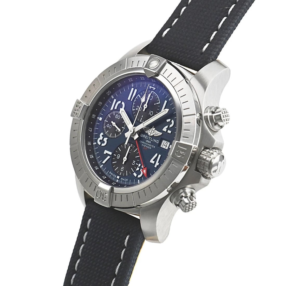 BREITLING AVENGER CHRONOGRAPH WATCH: BREITLING Avenger Chronograph Brand: BREITLING Type/Style: Wristwatch Material: Case Material stainless Color: Dial Color Blue/Black Size: Case Size Case Size: 45.0mm Accessories: None Acc
