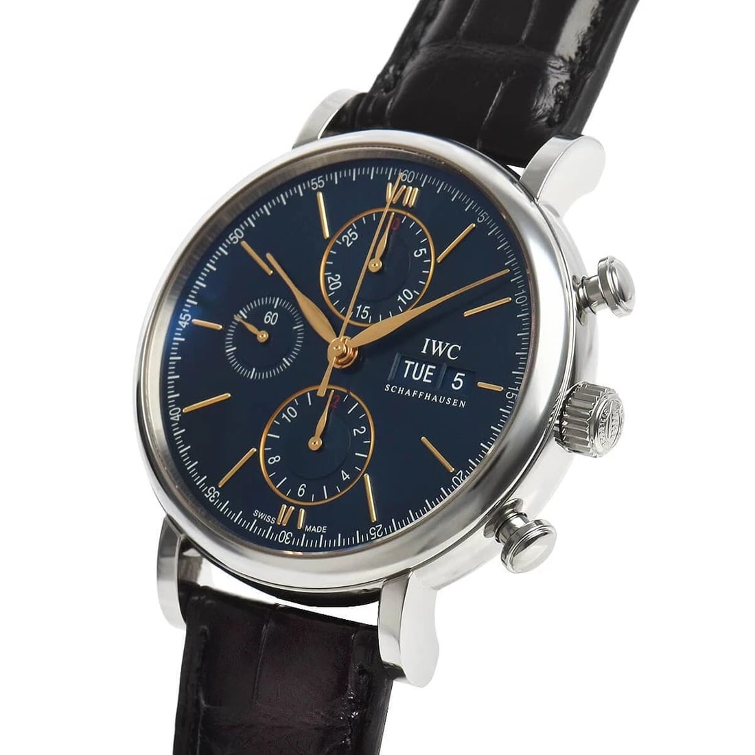 IWC PORTOFINO CHRONOGRAPH WATCH: IWC Portofino Chronograph Brand: IWC Type/Style: Wristwatch Material: Case Material stainless Color: Dial Color blue Size: Case Size Case Size: 42.0mm Accessories: None Accessories Notice: