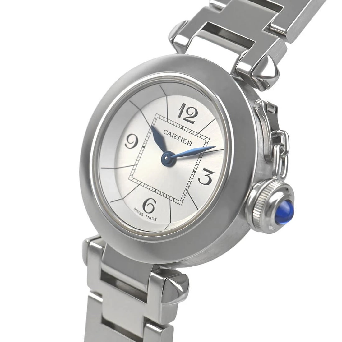CARTIER MISS PASHA WATCH: CARTIER Miss Pasha Brand: CARTIER Type/Style: Wristwatch Material: Case Material stainless Color: Dial Color Silver Size: Case Size Case Size: 27.0mm Accessories: None Accessories Notice: