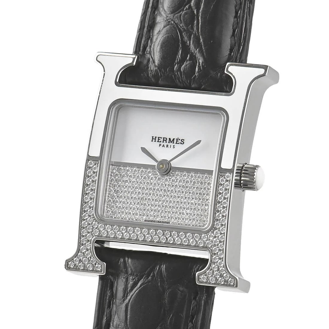 HERMES H WATCH DOUBLE BOURGEAU WATCH: HERMES H Watch Double Bourgeau Brand: HERMES Type/Style: Wristwatch Material: Case Material stainless Color: Dial Color white Size: Case Size Case Size: 30.0 x 21.0 mm Accessories: None Ac