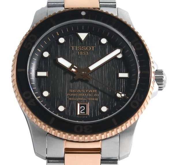 TISSOT SEASTAR POWERMATIC AUTOMATIC STAINLESS STEEL WATCH: Tissot Seastar Powermatic Automatic Stainless Steel Watch Brand: TISSOT Type/Style: Wristwatch Material: Stainless Steel Color: Black dial Size: Case size: 40mm Accessories: None Accessori