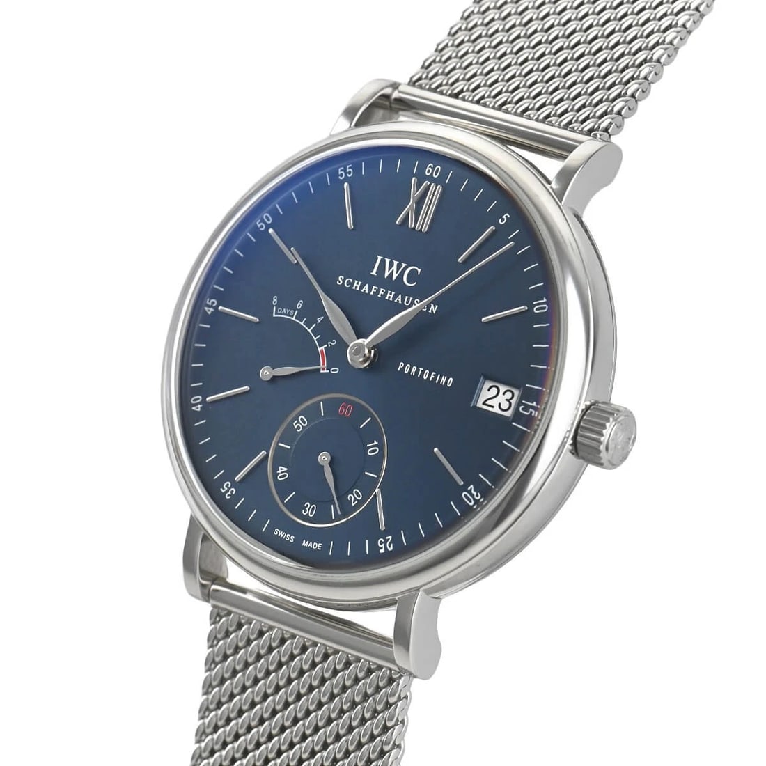 IWC PORTOFINO HAND-WOUND WATCH: IWC Portofino Hand-Wound Brand: IWC Type/Style: Wristwatch Material: Case Material stainless Color: Dial Color blue Size: Case Size Case Size: 45.0mm Accessories: None Accessories Notice: When