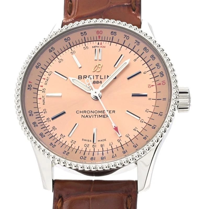 BREITLING NAVITIMER AUTOMATIC 35 WATCH: BREITLING Navitimer Automatic 35 Brand: BREITLING Type/Style: Wristwatch Material: Case Material Stainless steel Color: Dial Color pink Size: Case Size 35mm Accessories: None Accessories Notice: When