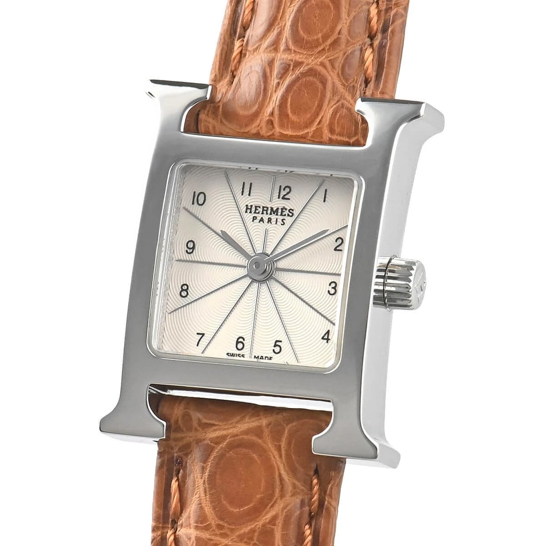 HERMES H WATCH MINI WATCH: HERMES H Watch Mini Brand: HERMES Type/Style: Wristwatch Material: Case Material stainless Color: Dial Color Silver Size: Case Size Case Size: 20.0 x 25.0 mm Accessories: None Accessories Notice: