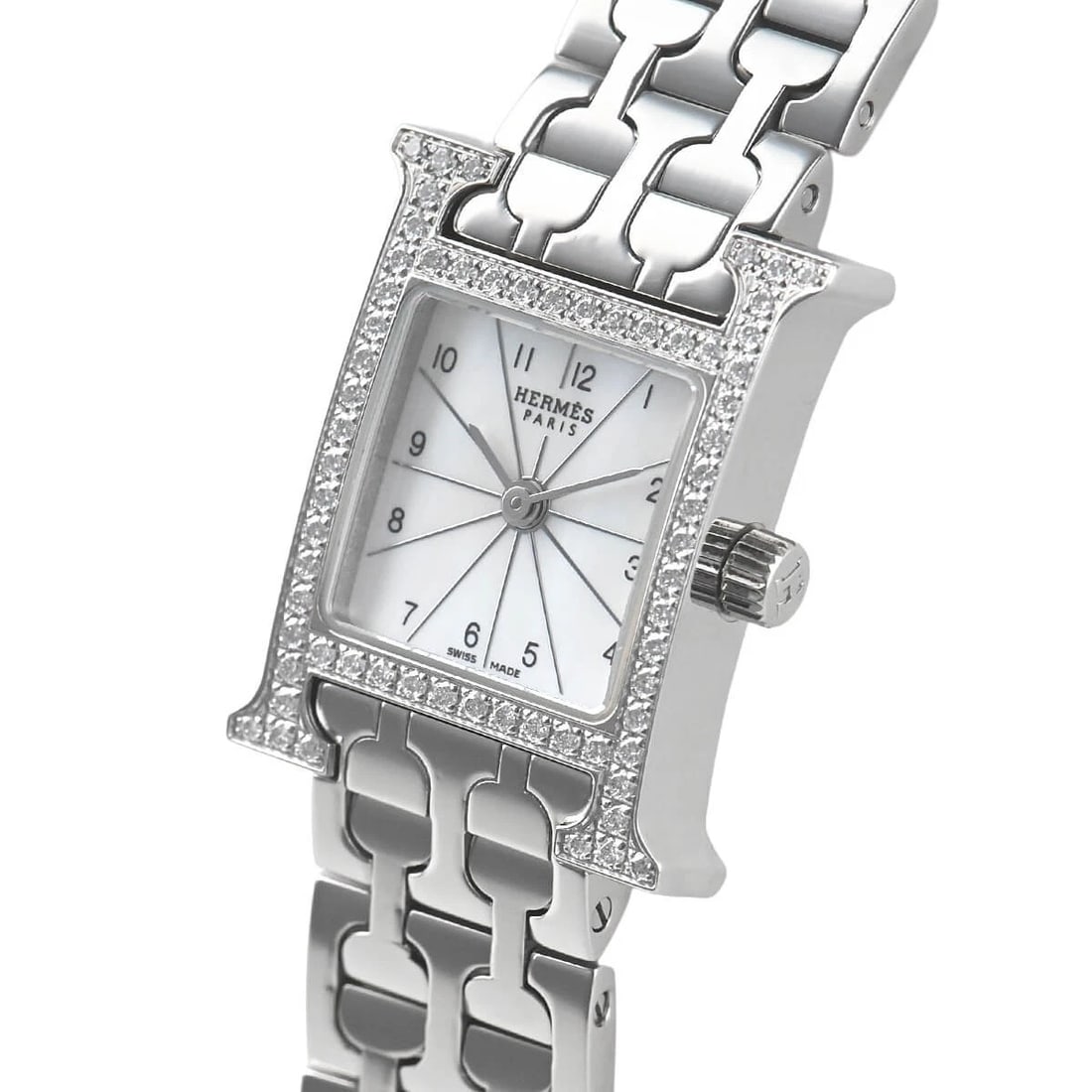 HERMES H WATCH MINI WATCH: HERMES H Watch Mini Brand: HERMES Type/Style: Wristwatch Material: Case Material stainless Color: Dial Color white Size: Case Size Case Size: 25.0 x 20.0 mm Accessories: None Accessories Notice: When
