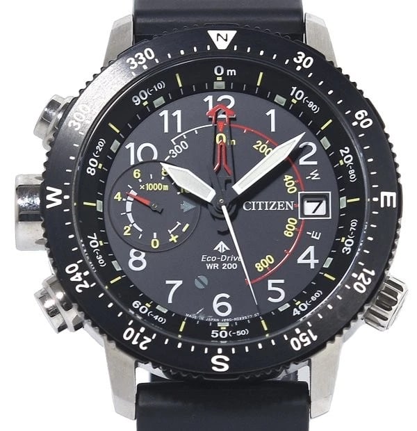 CITIZEN PROMASTER LAND SERIES ALTICHRON ECO-DRIVE WATCH: Citizen Promaster Land Series Altichron Eco-Drive Watch Brand: CITIZEN Type/Style: Wristwatch Material: Stainless Steel Color: Black dial Size: Case size: 46mm Accessories: None Accessories Notice: