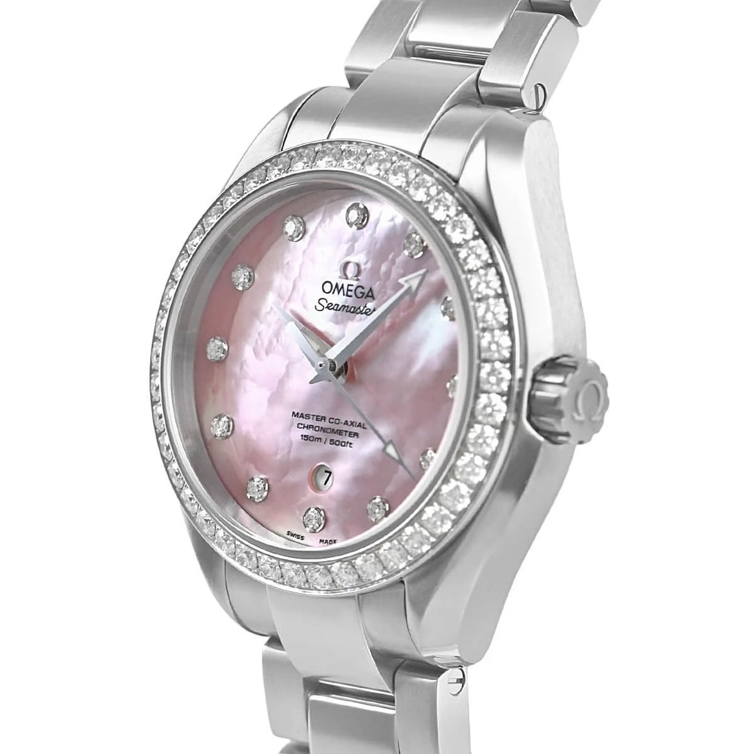 OMEGA SEAMASTER AQUA TERRA WATCH: OMEGA Seamaster Aqua Terra Brand: OMEGA Type/Style: Wristwatch Material: Case Material stainless Color: Dial Color pink Size: Case Size Case Size: 34.0mm Accessories: None Accessories Notice: When