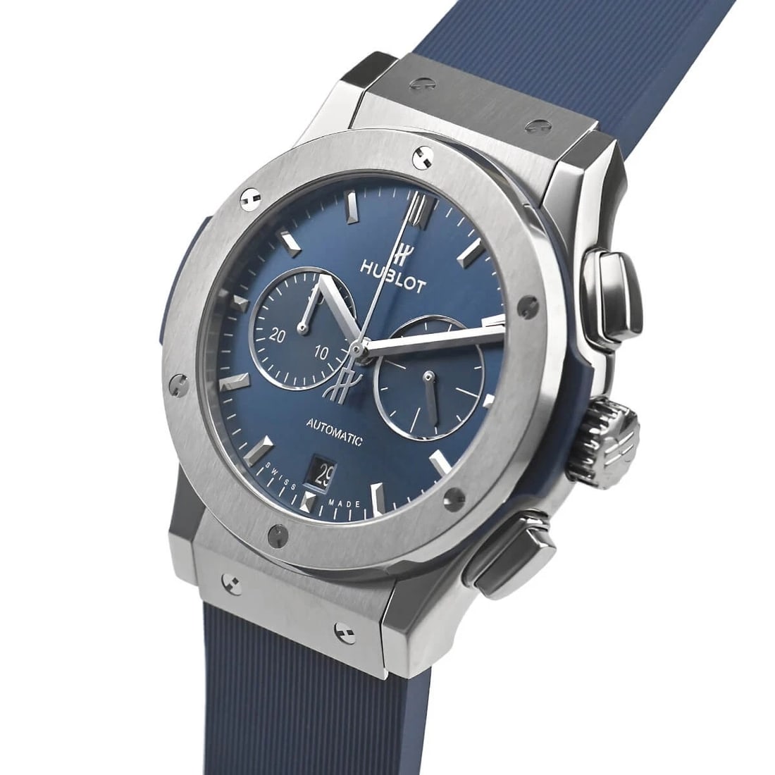 HUBLOT CLASSIC FUSION TITANIUM CHRONOGRAPH WATCH: HUBLOT Classic Fusion Titanium Chronograph Brand: HUBLOT Type/Style: Wristwatch Material: Case Material titanium Color: Dial Color blue Size: Case Size Case Size: 42.0mm Accessories: None