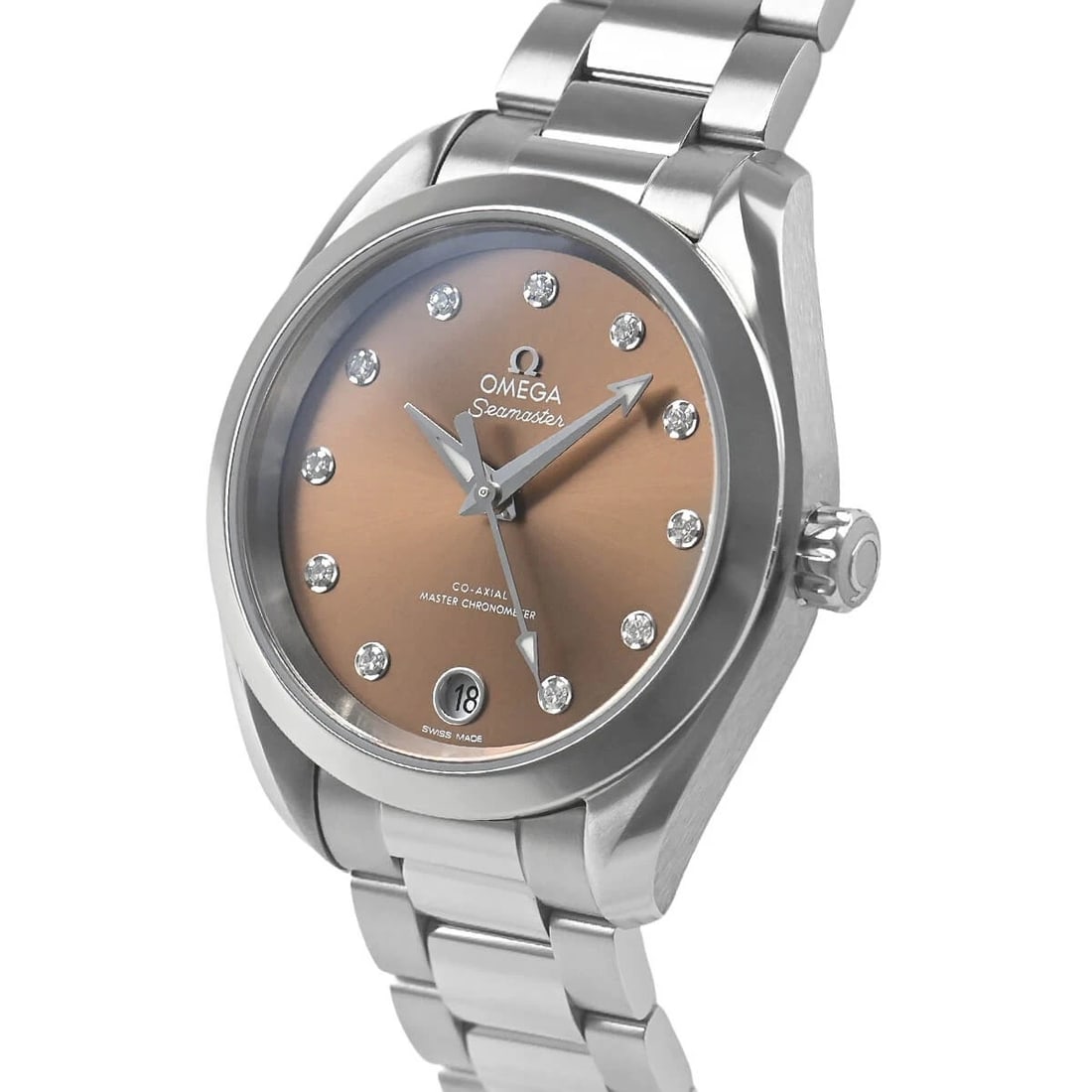 OMEGA SEAMASTER AQUA TERRA WATCH: OMEGA Seamaster Aqua Terra Brand: OMEGA Type/Style: Wristwatch Material: Case Material stainless Color: Dial Color Shimmer Chestnut Size: Case Size Case Size: 34.0mm Accessories: None Accessories