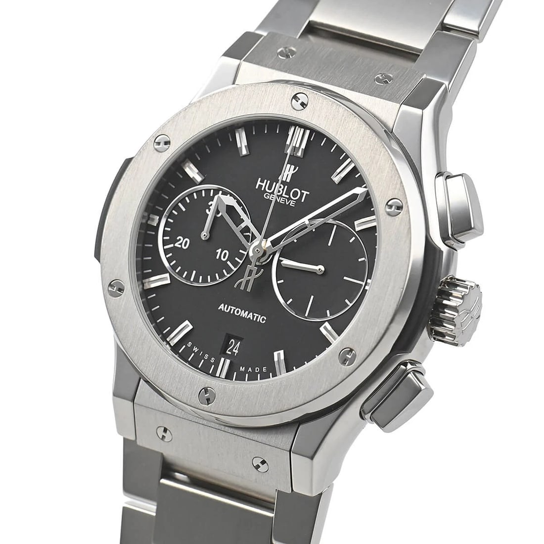 HUBLOT CLASSIC FUSION TITANIUM CHRONOGRAPH WATCH: HUBLOT Classic Fusion Titanium Chronograph Brand: HUBLOT Type/Style: Wristwatch Material: Case Material titanium Color: Dial Color black Size: Case Size Case Size: 45.0mm Accessories: None
