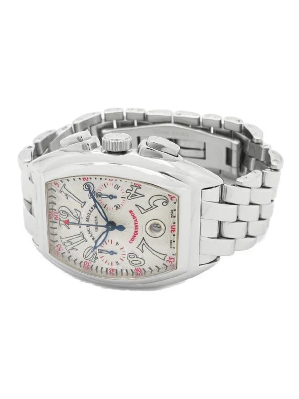 FRANCK MULLER CONQUISTADOR CHRONOGRAPH WATCH: FRANCK MULLER CONQUISTADOR Chronograph Brand: FRANCK MULLER Type/Style: Wristwatch Material: Case Material stainless Color: Dial Color Silver Size: Case Size Case: Approx. 48 x 34 mm (including lugs, 