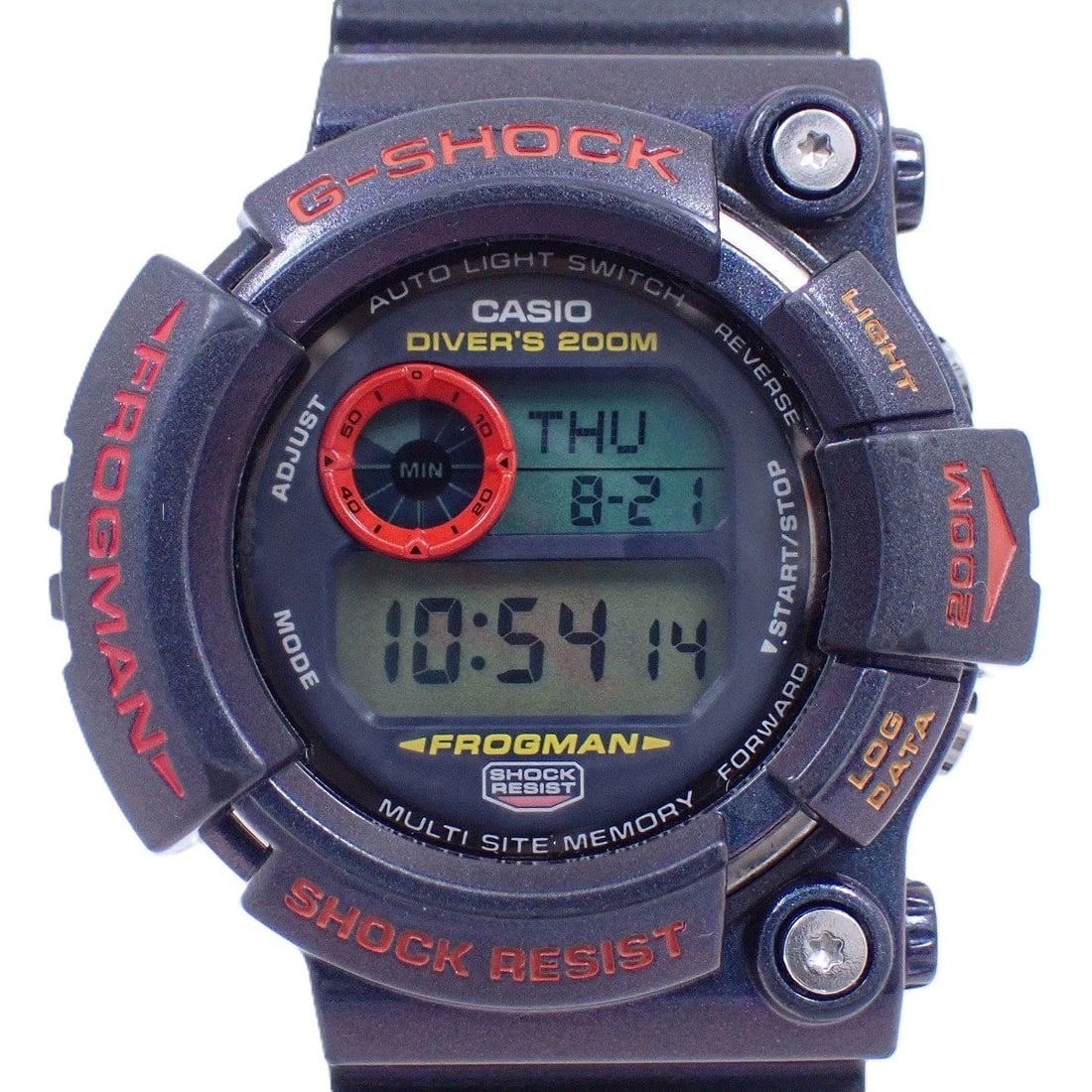G-SHOCK FROGMAN POISON FROG MAJOLA COLOR QUARTZ TITANIUM RESIN WATCH: G-Shock Frogman Poison Frog Majola Color Quartz Titanium Resin Watch Brand: G-SHOCK Type/Style: Wristwatch Material: Titanium + Resin Color: purple dial Size: Case size: 48mm Wrist size: 22cm Acce
